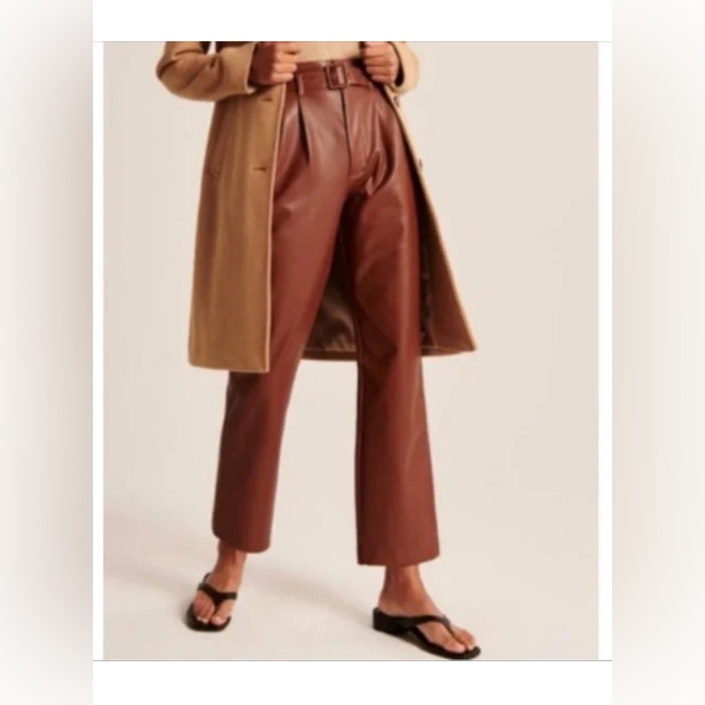 Brown Faux Leather belted Pants